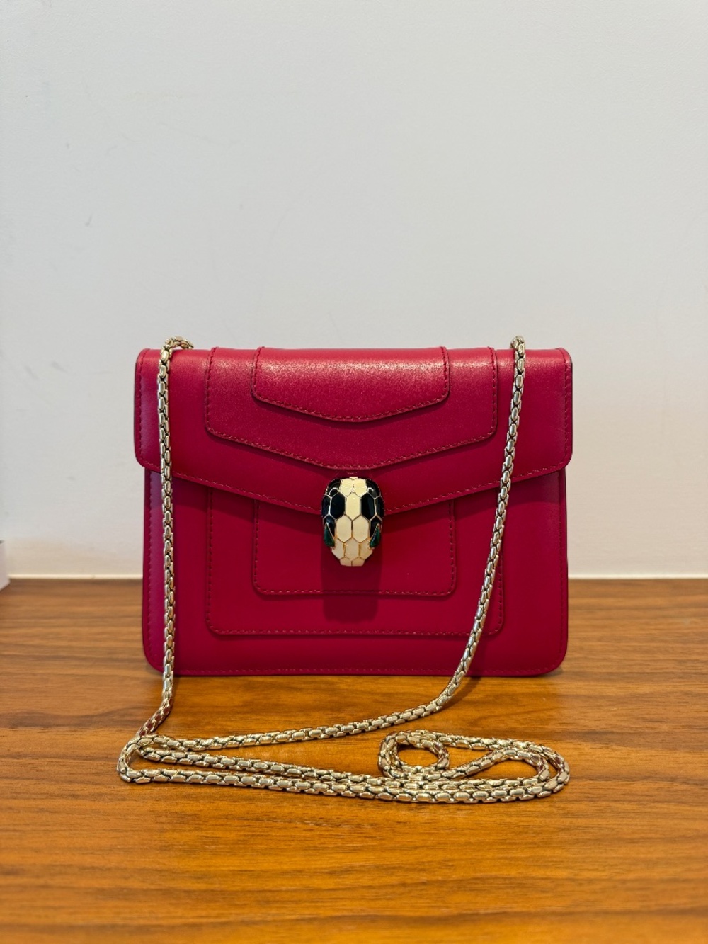 Bulgari Calfskin Small Serpenti Forever Snake Strap Shoulder Bag Pink